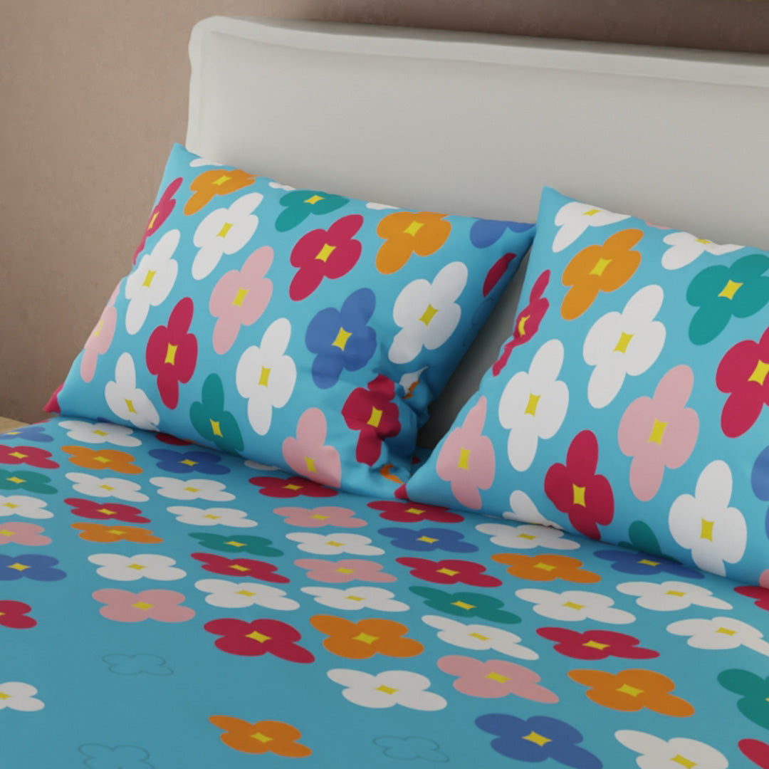 Juego De Sábanas Microfibra Suavizada Fiesta Floral Azul