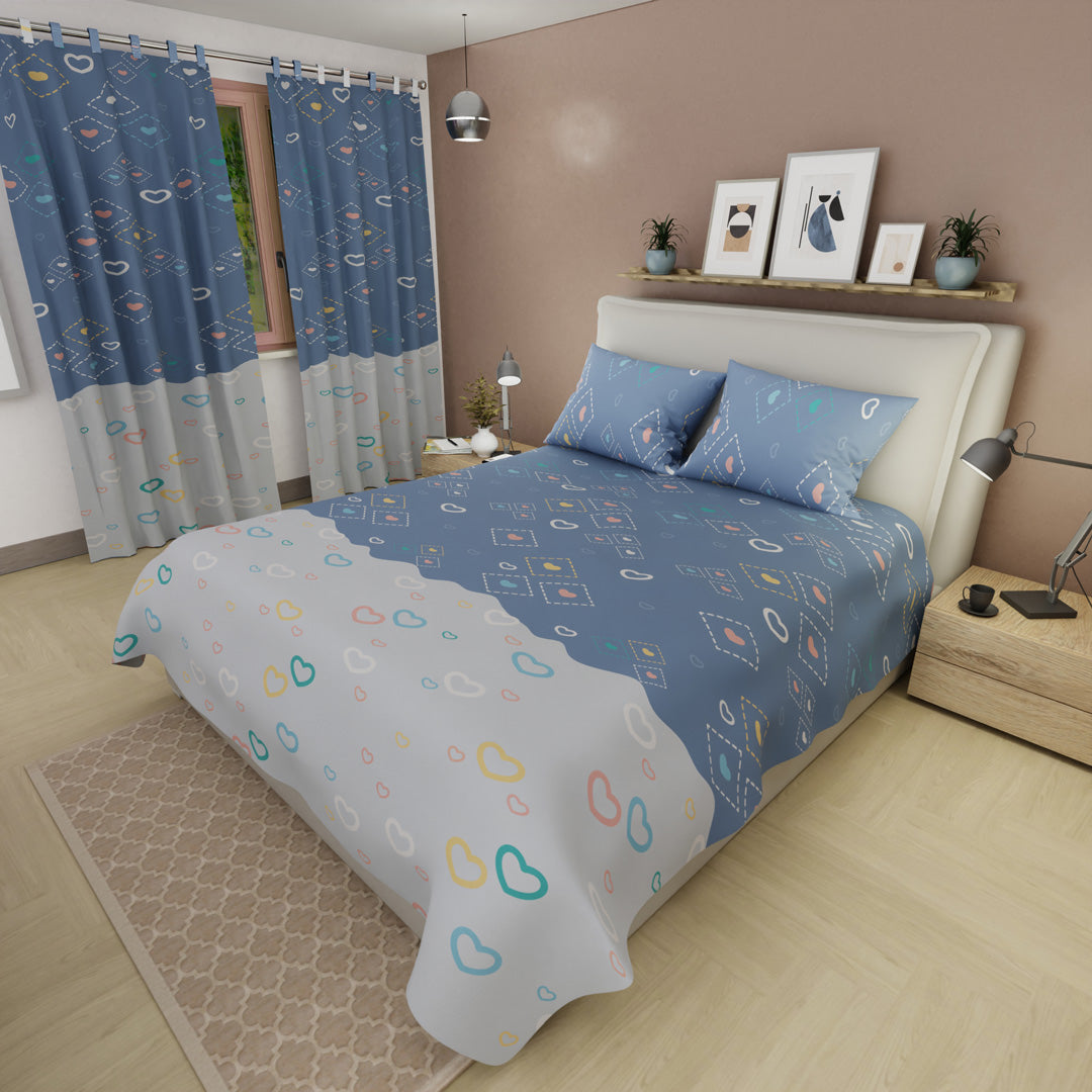 Juego De Sábanas Microfibra Suavizada Dream Hearts Azul