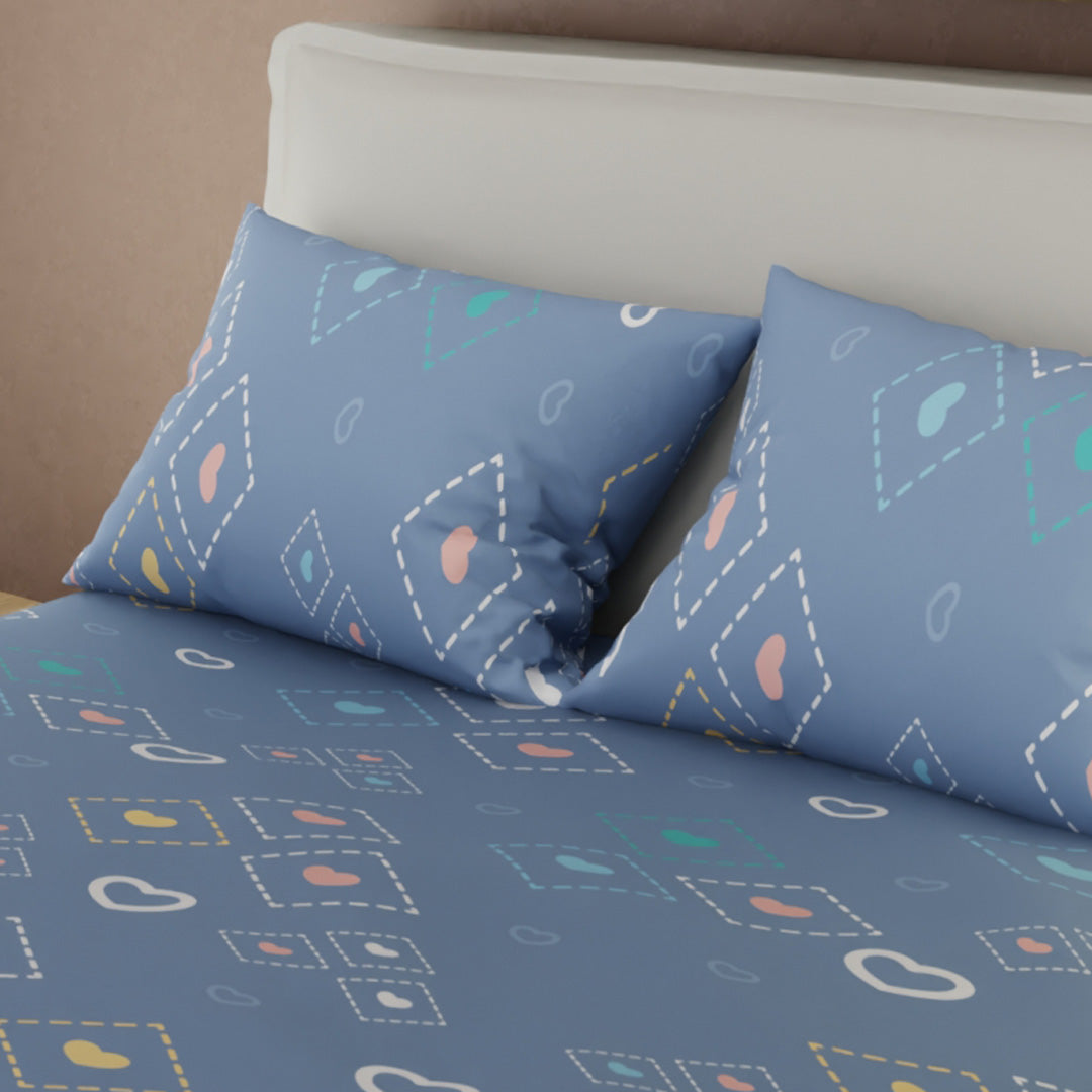 Juego De Sábanas Microfibra Suavizada Dream Hearts Azul