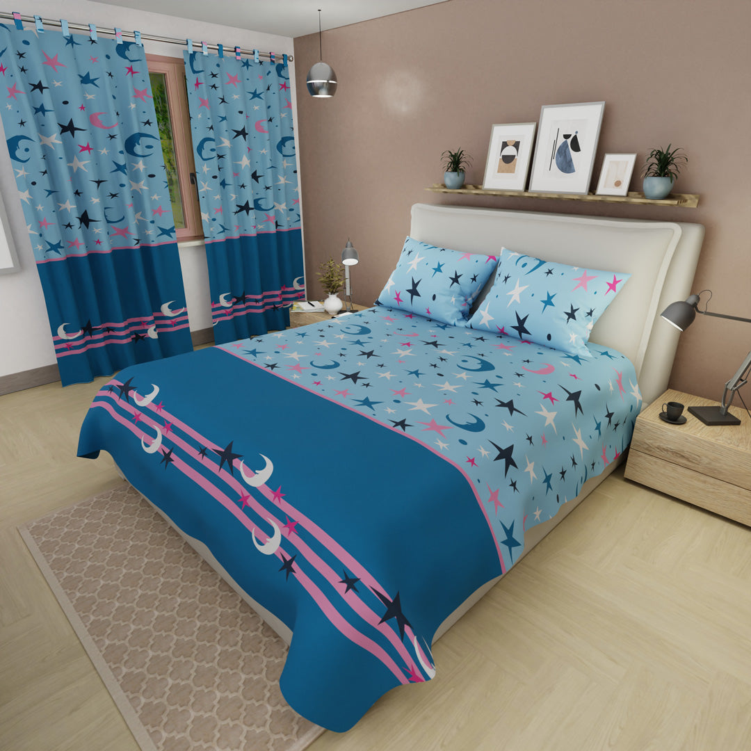 Juego De Sábanas Microfibra Suavizada   Universo Interior Azul