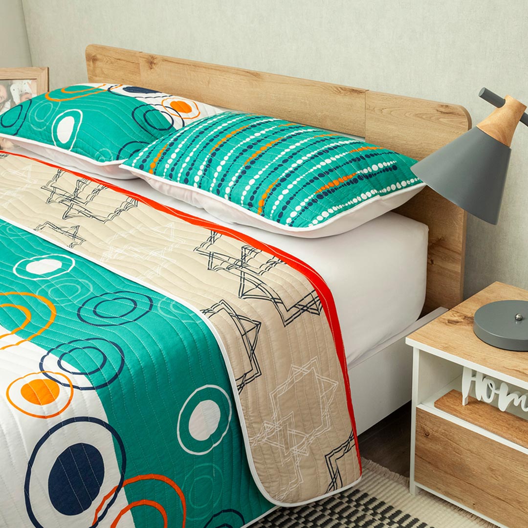 Cubrelecho Estampado Prensado Doble Faz Oasis Moderno Verde