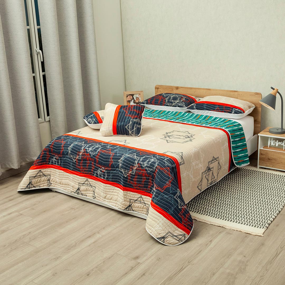 Cubrelecho Estampado Prensado Doble Faz Oasis Moderno Verde