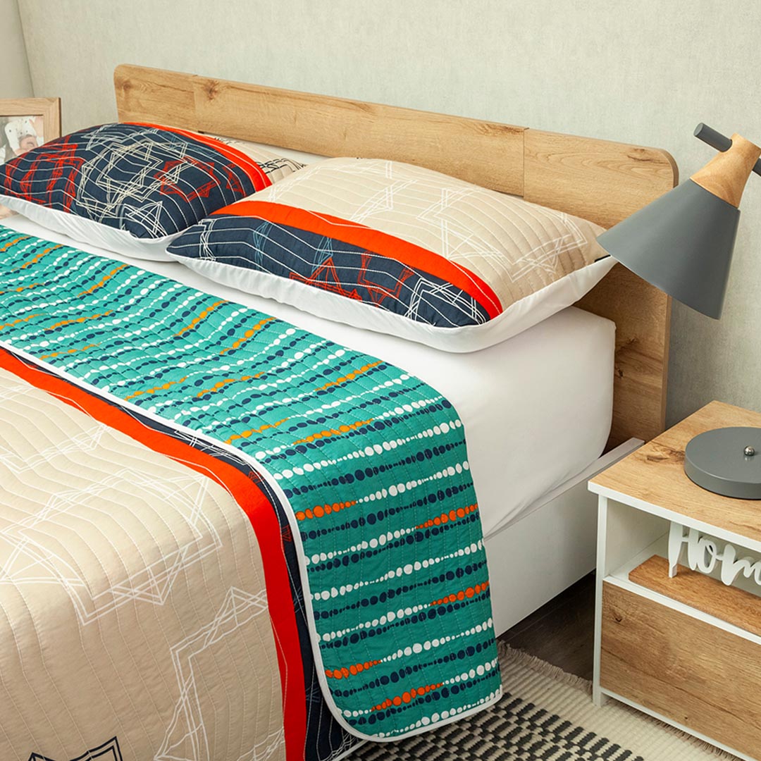 Cubrelecho Estampado Prensado Doble Faz Oasis Moderno Verde