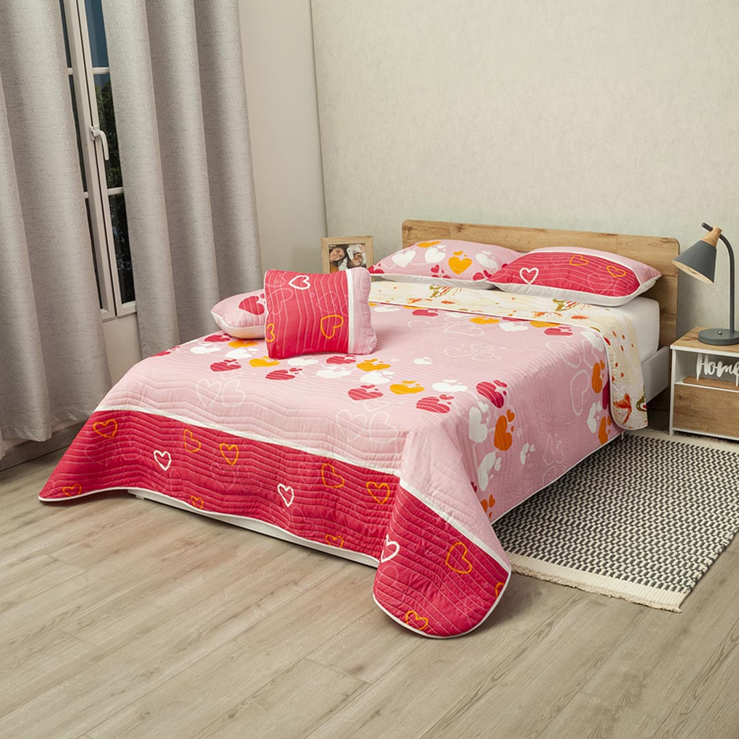 Cubrelecho Estampado Prensado Doble Faz Ala De Primavera Naranja