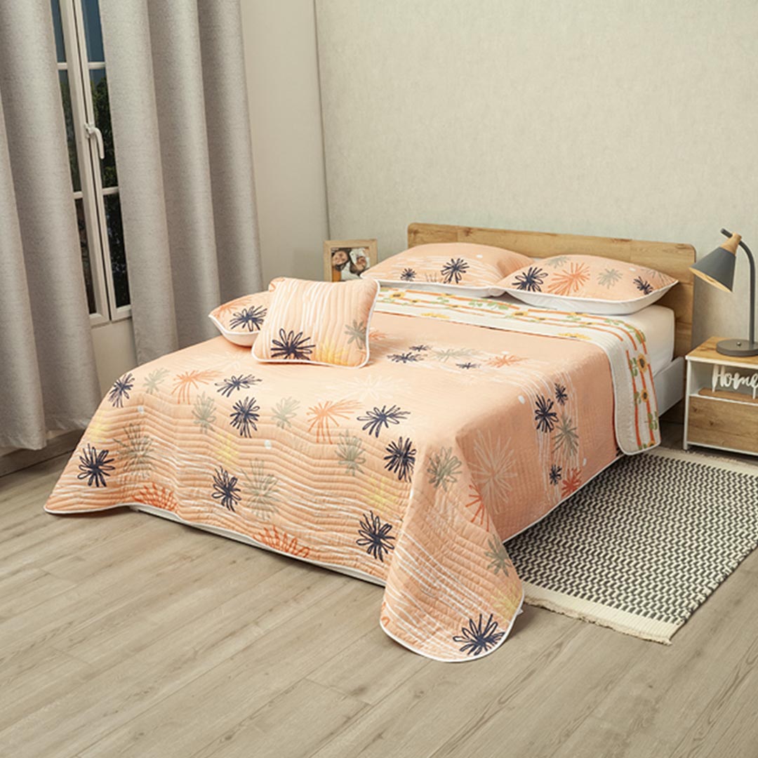 Cubrelecho Estampado Prensado Doble Faz Verano Eterno
