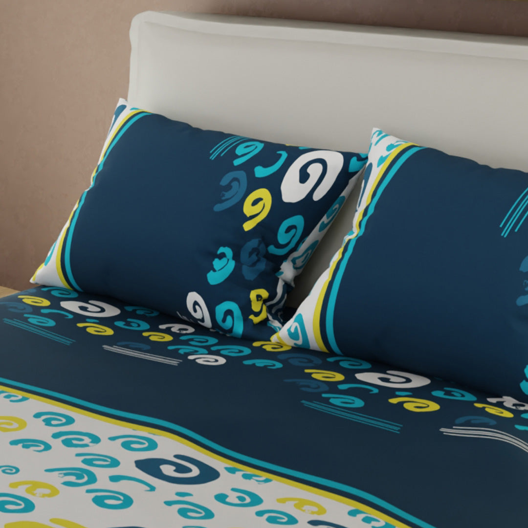 Juego De Sábanas Con Cortinas Vórtice Creativo Azul