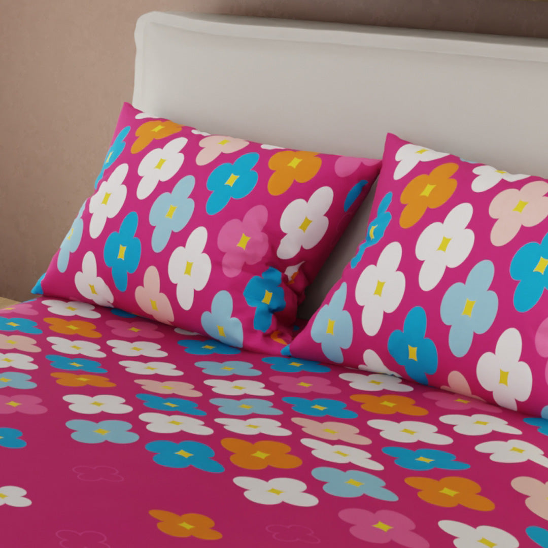 Juego De Sábanas Con Cortinas Fiesta Floral Fucsia