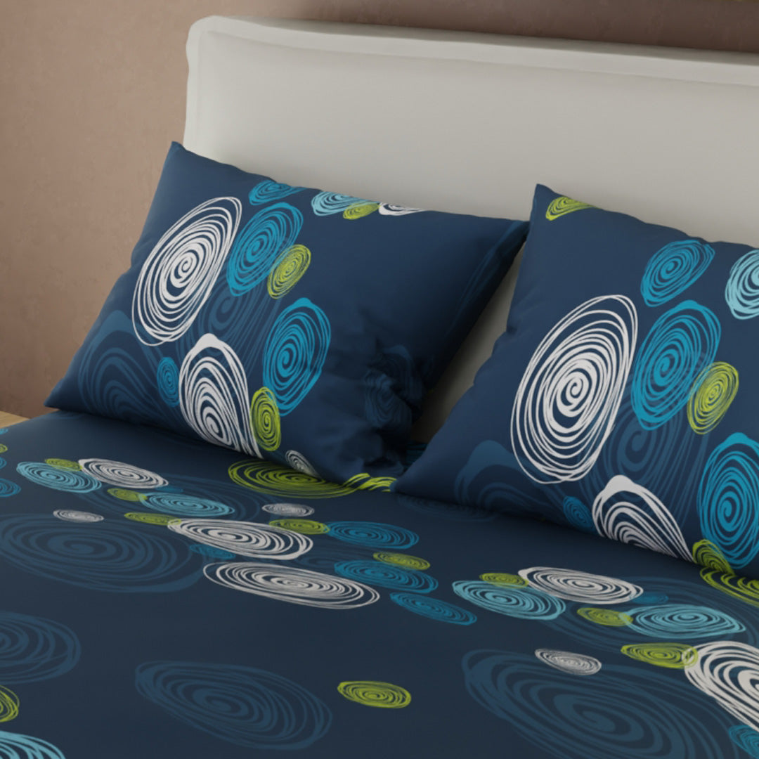 Juego De Sábanas Con Cortinas Ritmo Circular Azul