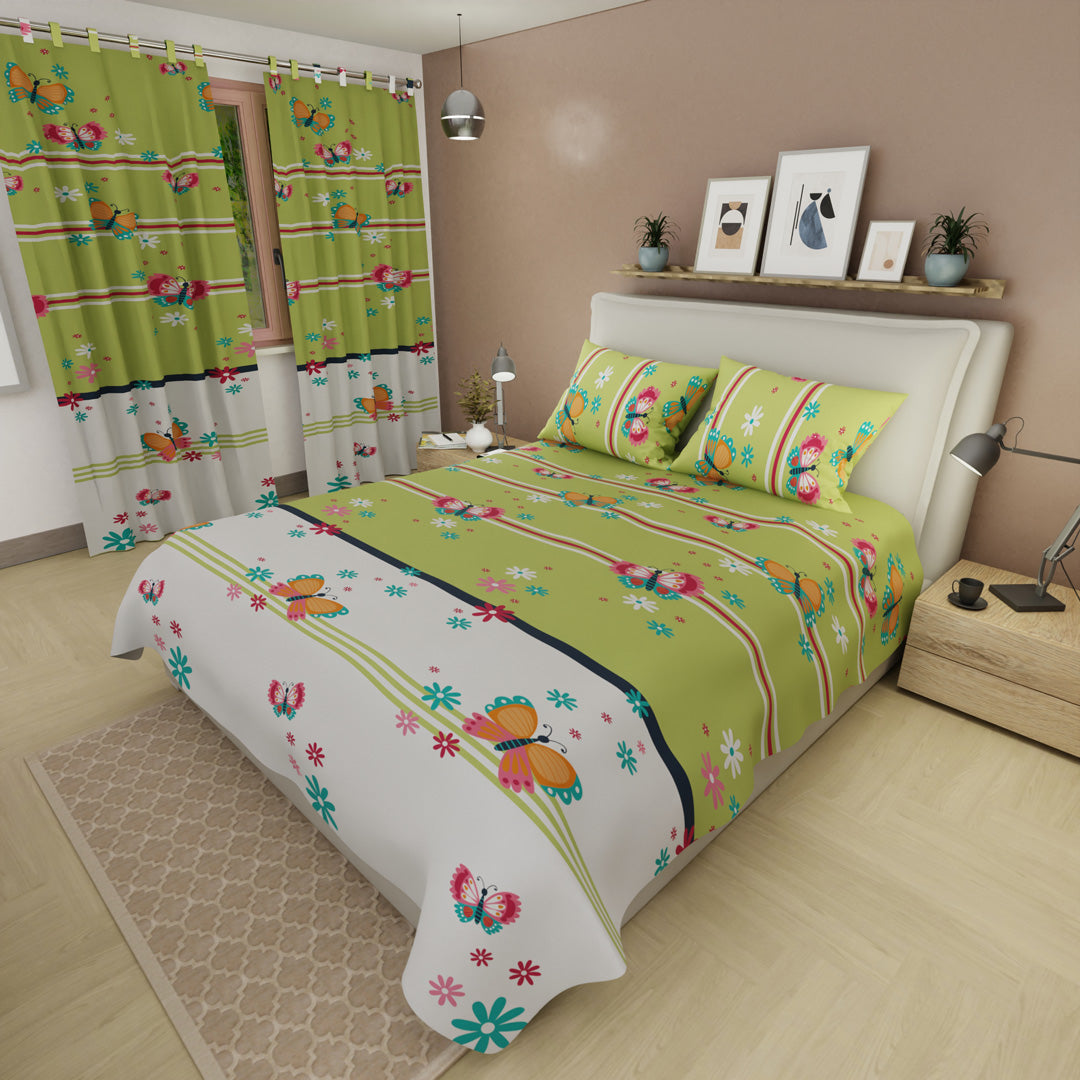 Juego De Sábanas Con Cortinas  Florecer De En Sueño Verde