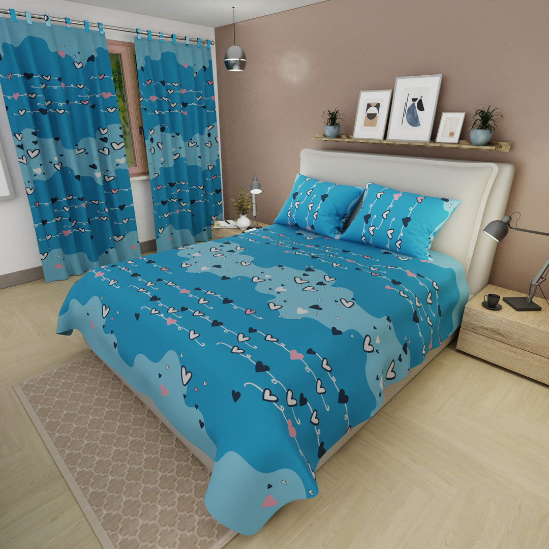 Juego De Sábanas Microfibra Suavizada Modo Love Azul