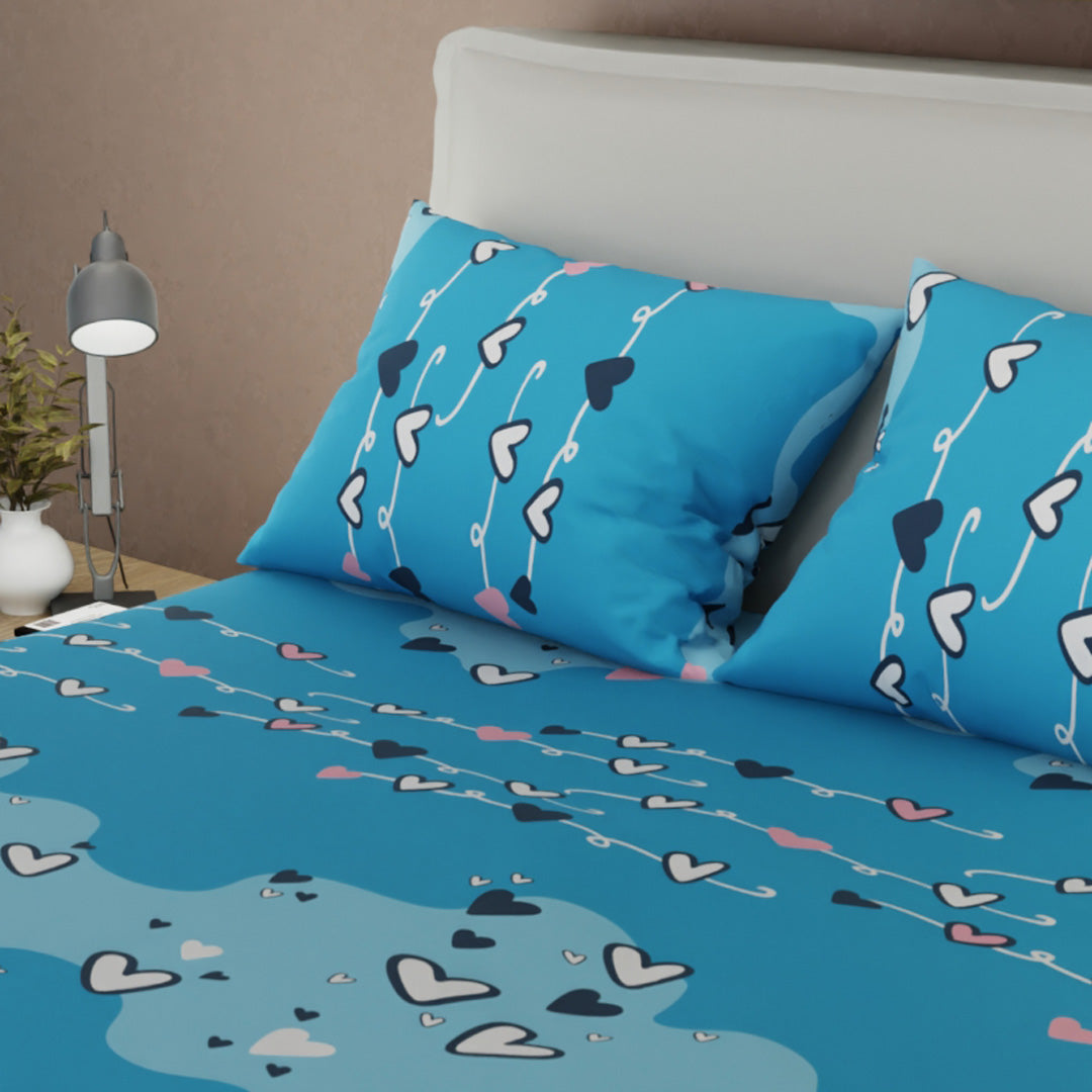 Juego De Sábanas Microfibra Suavizada Modo Love Azul