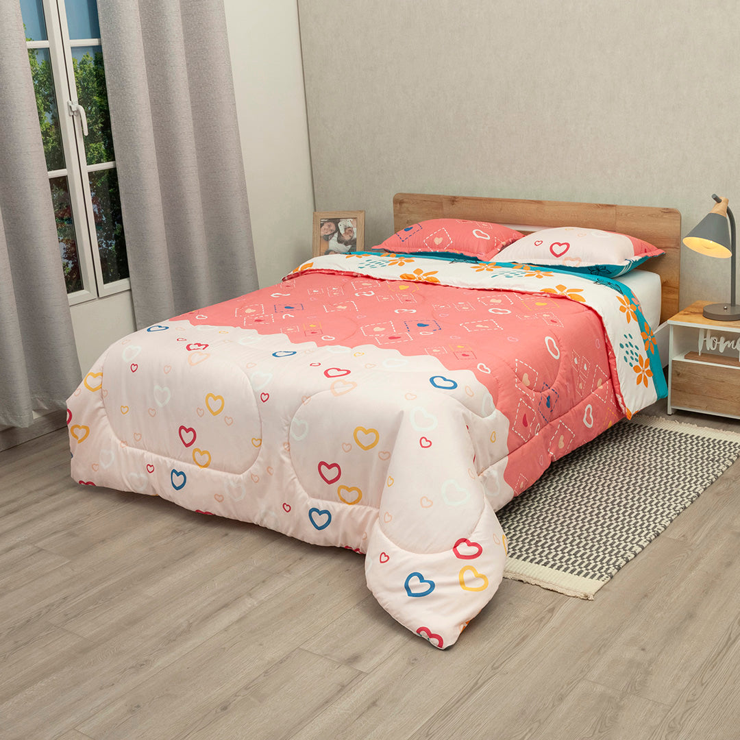 Cubrelecho Semiacolchado Doble Faz Dream Hearts Rosa