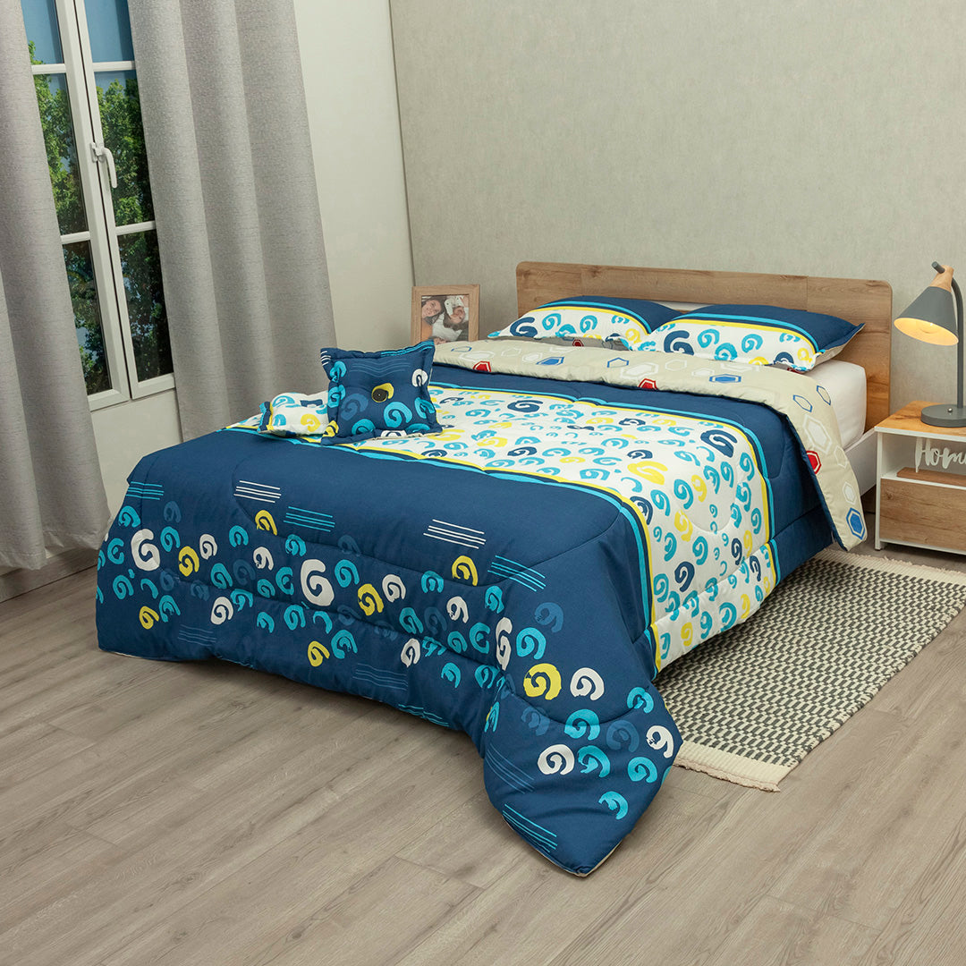 Cubrelecho Super Acolchado Vórtice Creativo Azul