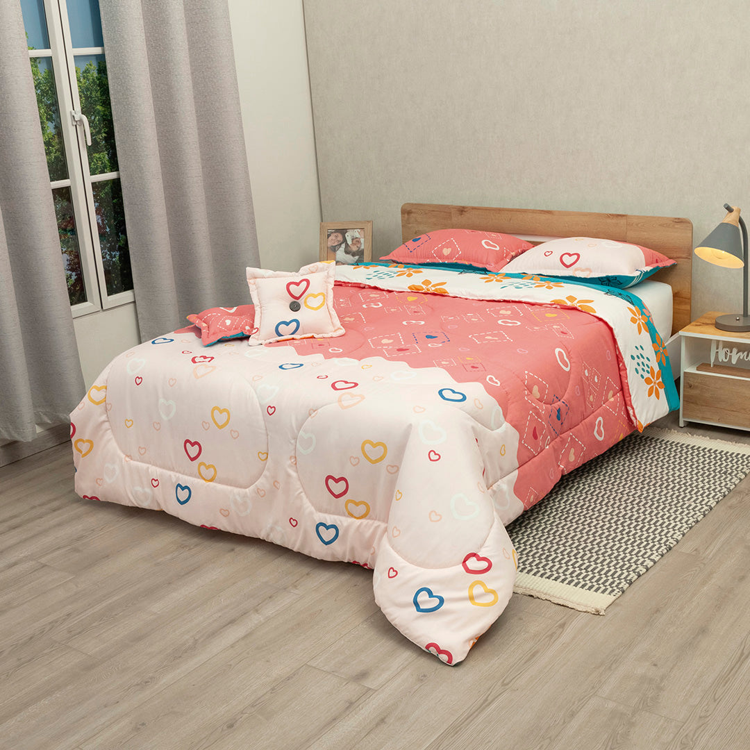 Cubrelecho Super Acolchado Dream Hearts Rosa