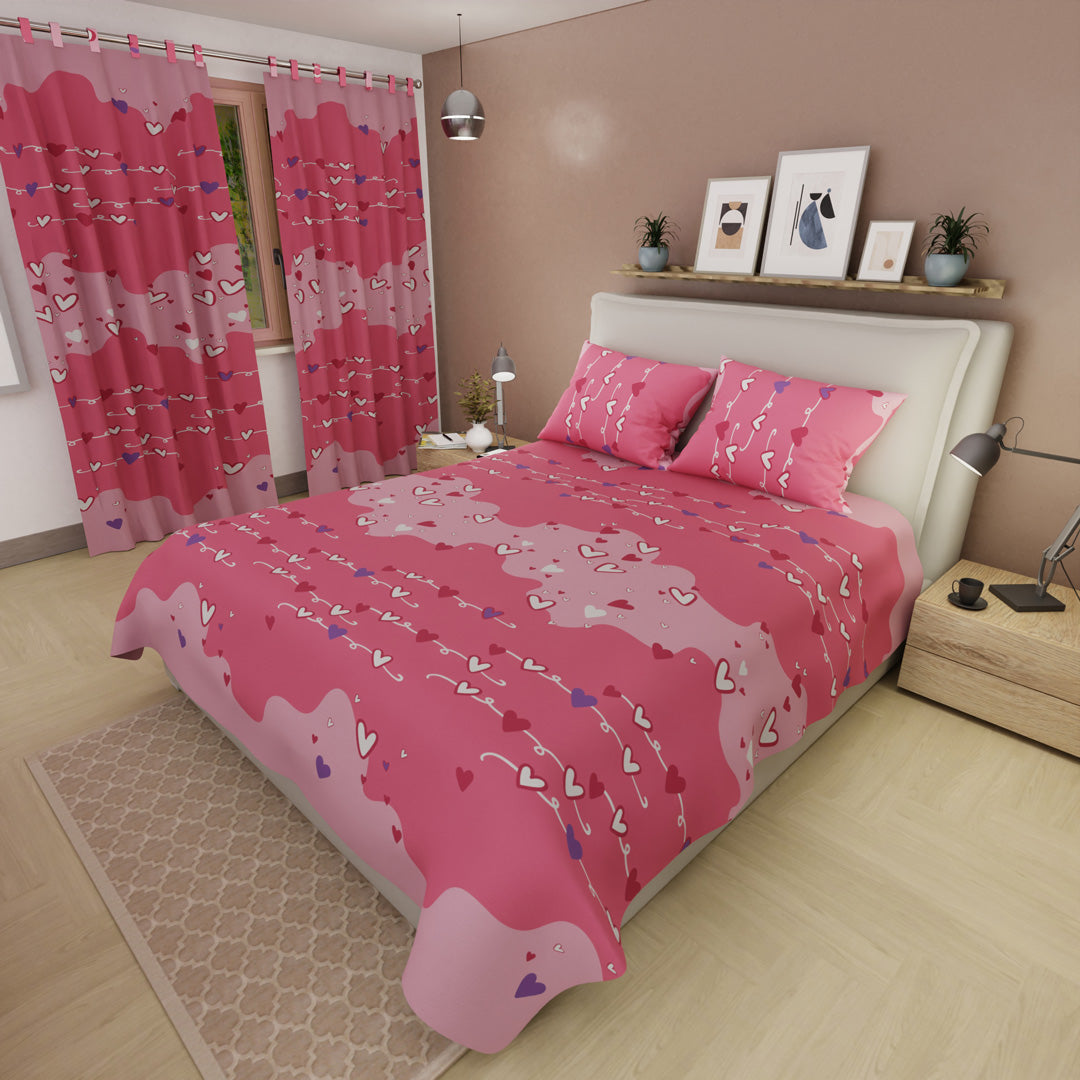 Juego De Sábanas Con Cortinas Modo Love Rosa