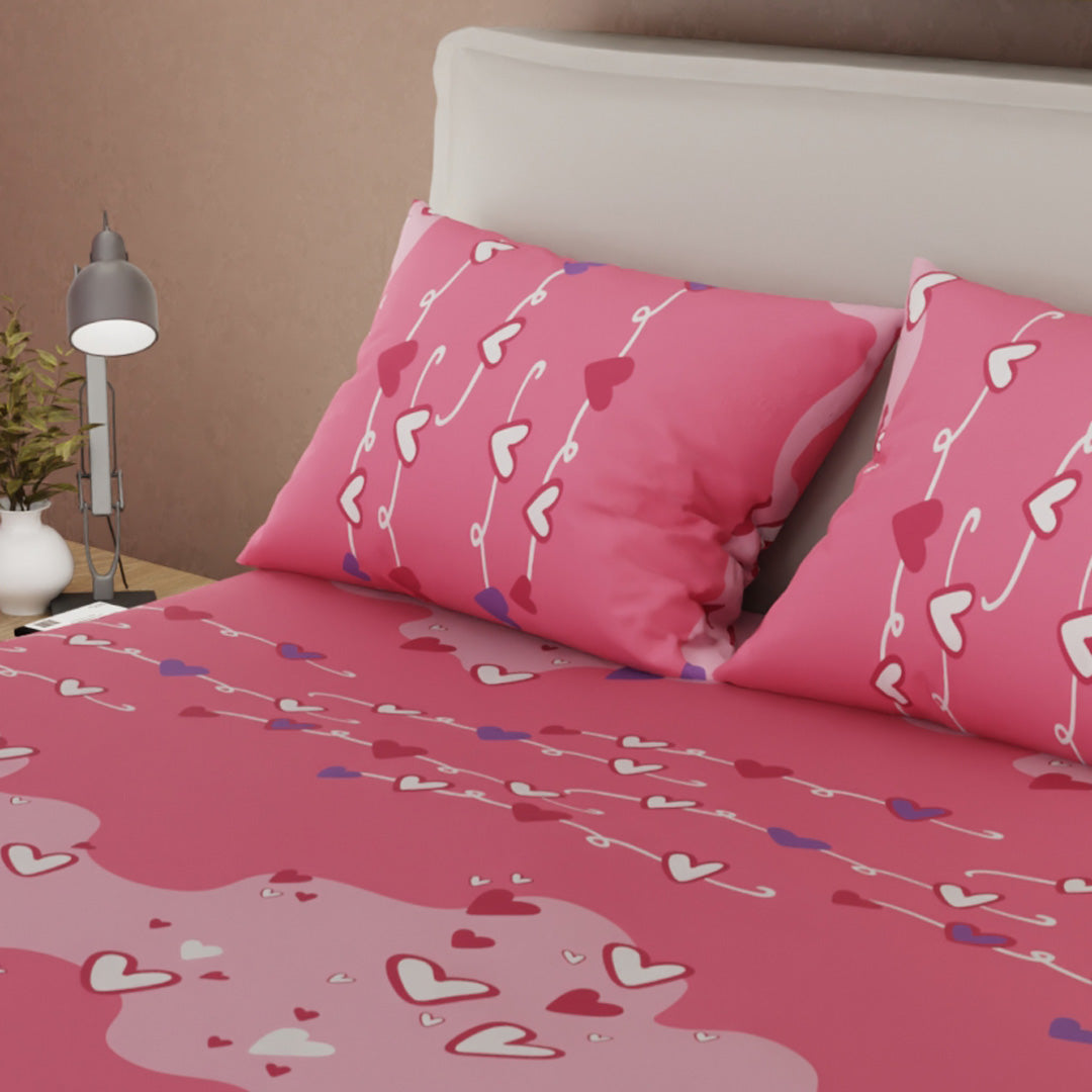 Juego De Sábanas Con Cortinas Modo Love Rosa
