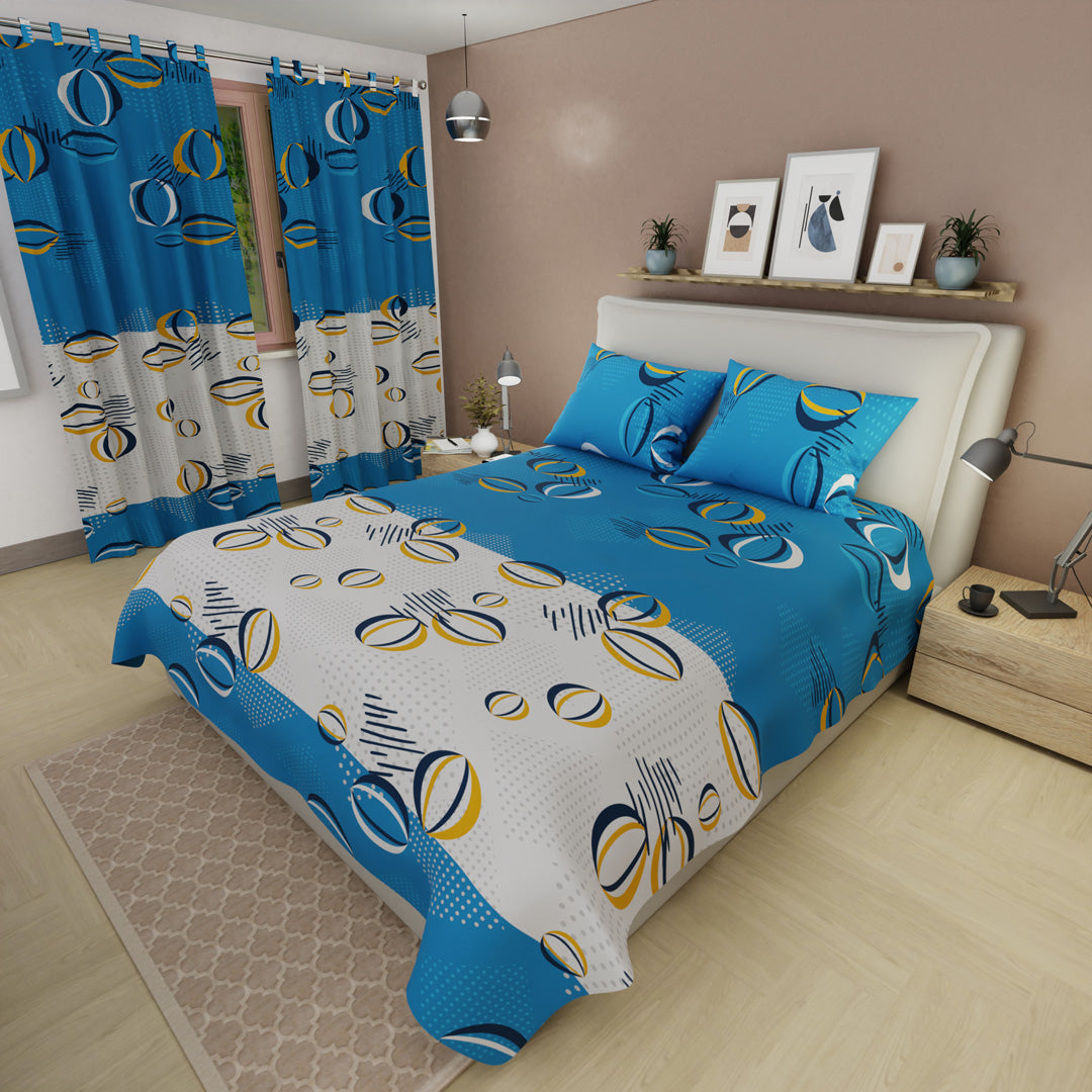Juego De Sábanas Con Cortinas Giro Magnético Azul
