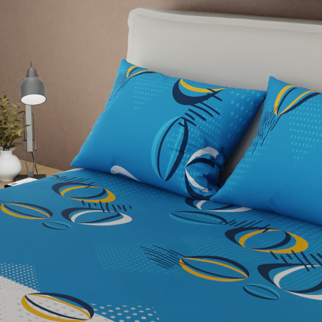 Juego De Sábanas Con Cortinas Giro Magnético Azul
