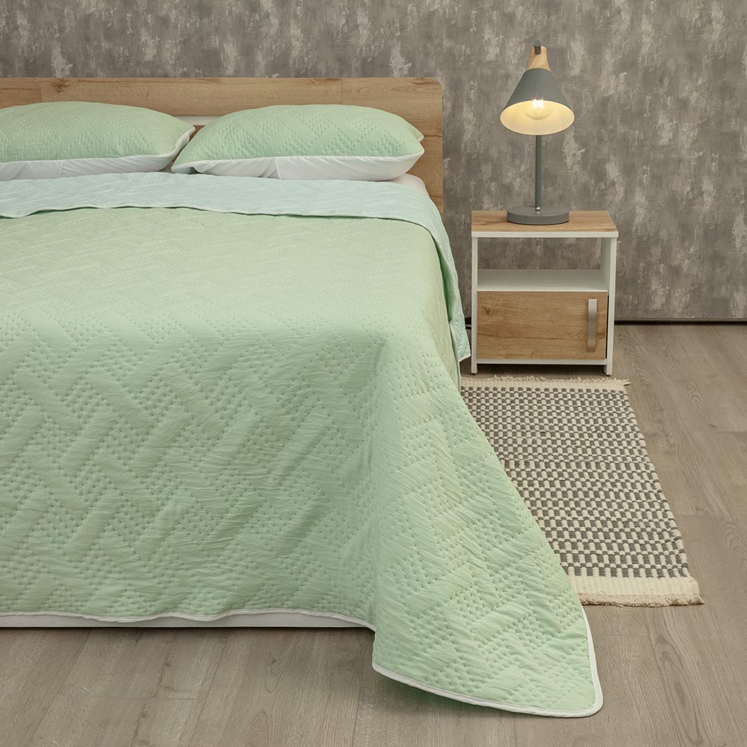 Cubrelecho Termosellado Cotton Sense Solo Fondo Verde - Azul