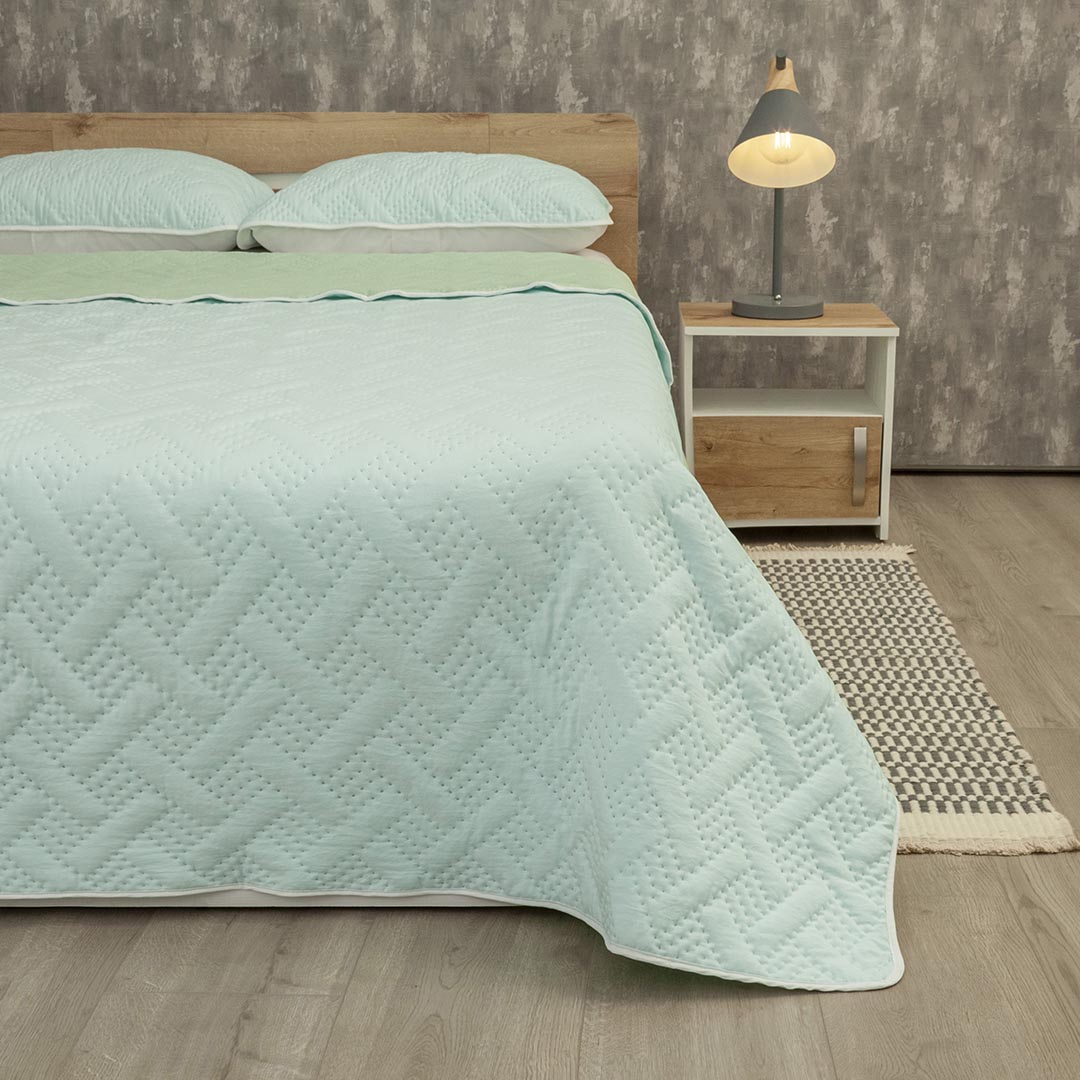 Cubrelecho Termosellado Cotton Sense Solo Fondo Verde - Azul
