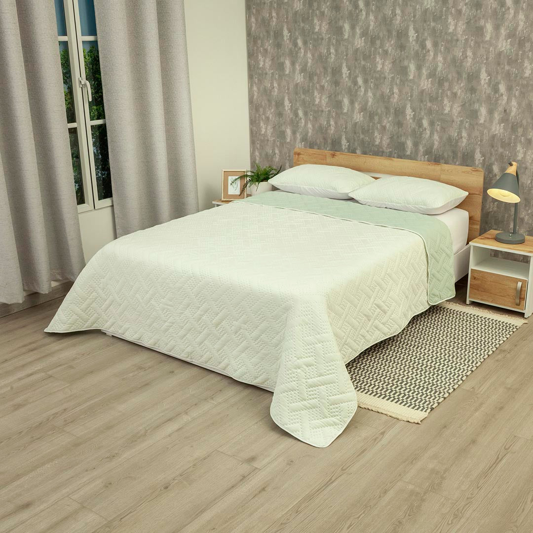 Cubrelecho Termosellado Cotton Sense Solo Fondo Beige - Verde