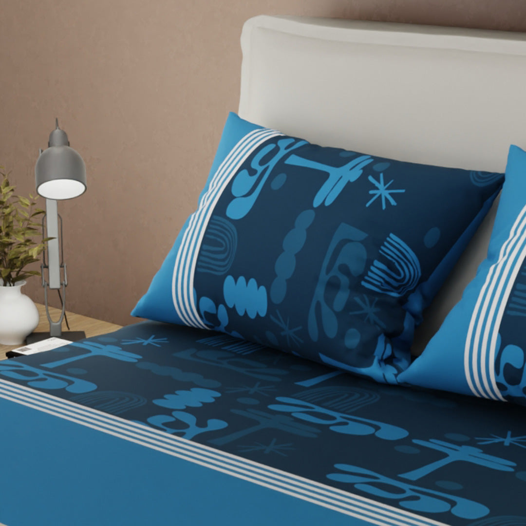 Sábana Ajustable Símbolos Del Cielo Azul