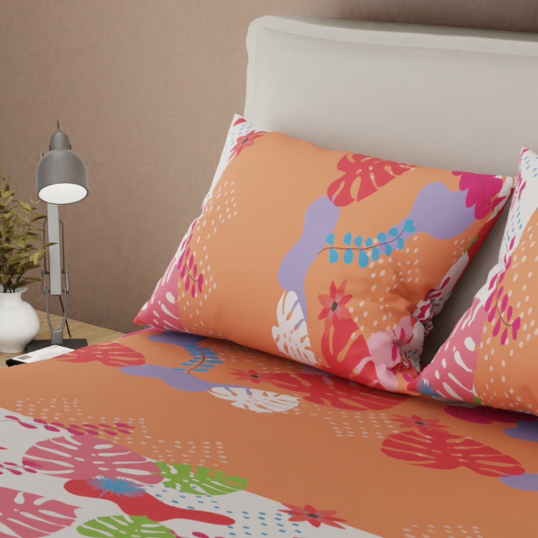 Sábana Ajustable Estampa Tropical Naranja