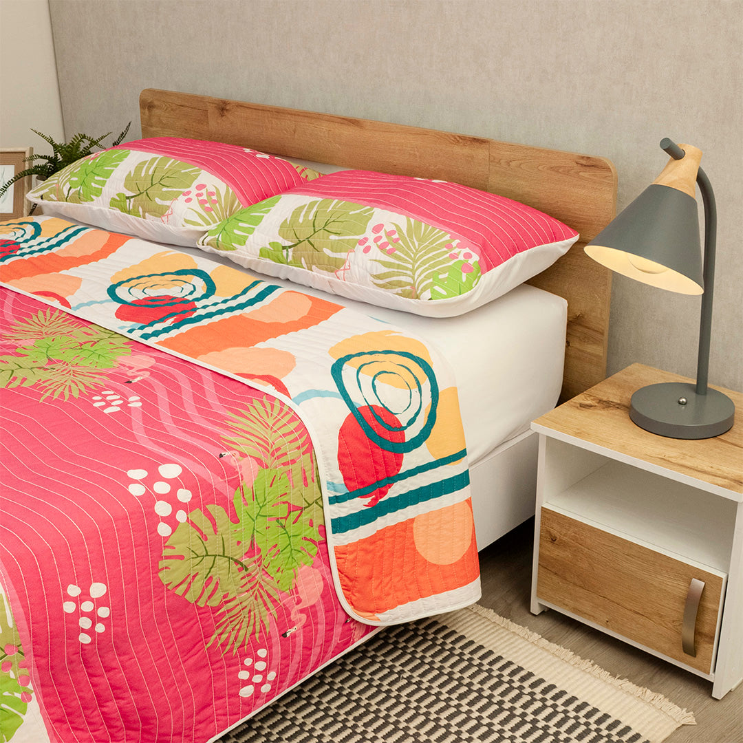 Cubrelecho Estampado Prensado Doble Faz Carnaval En Salmon