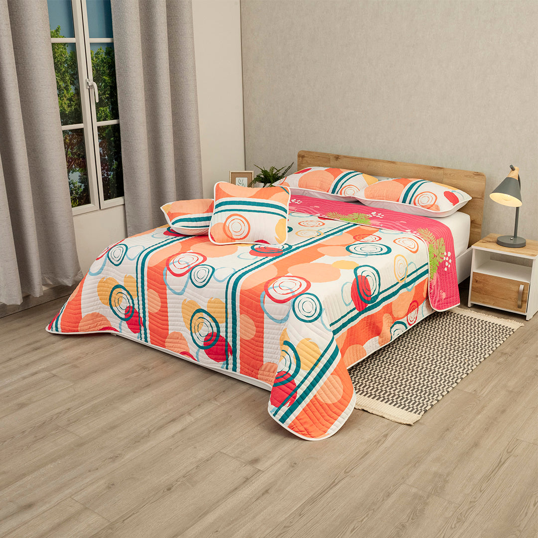 Cubrelecho Estampado Prensado Doble Faz Carnaval En Salmon
