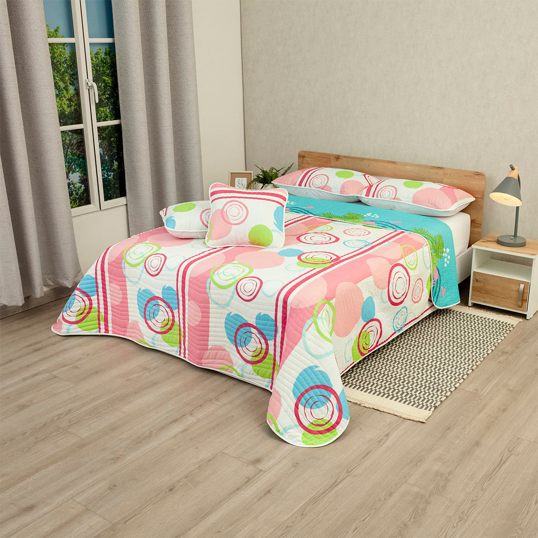 Cubrelecho Estampado Prensado Doble Faz Jardín Caribeño