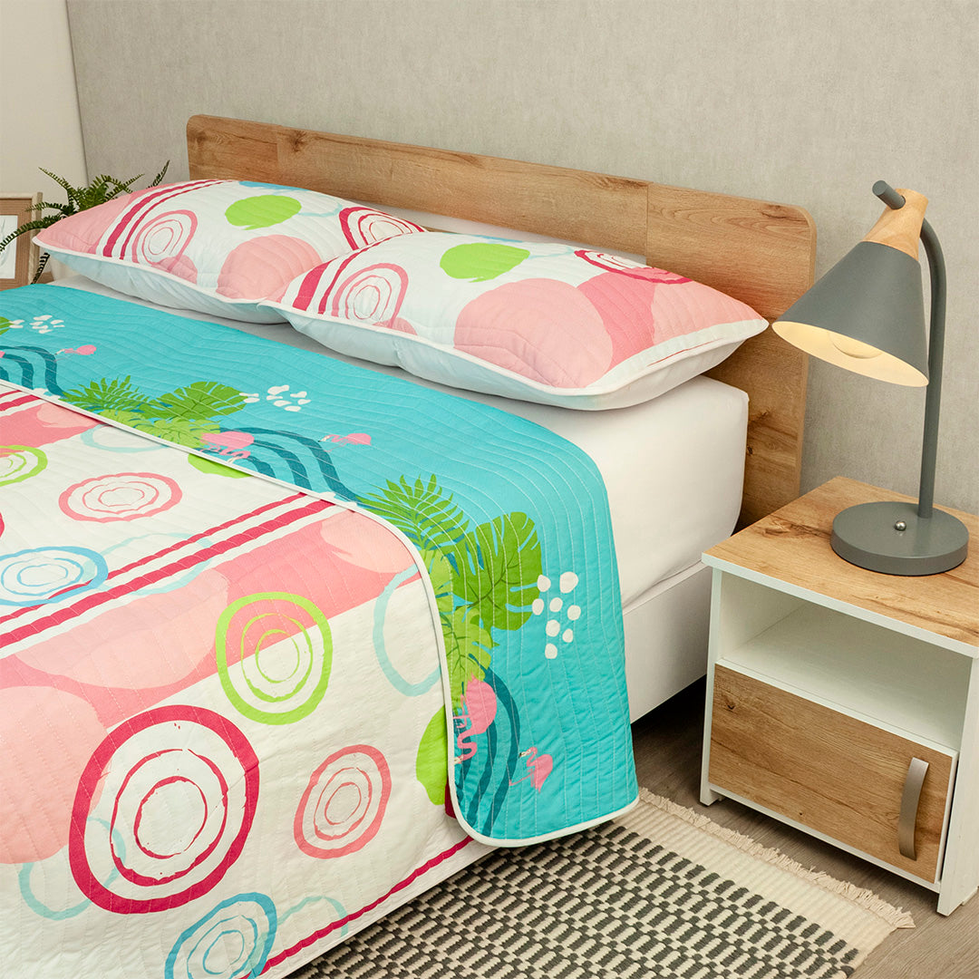 Cubrelecho Estampado Prensado Doble Faz Jardín Caribeño