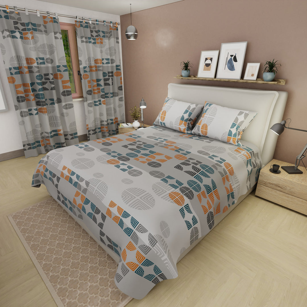 Juego De Sábanas Microfibra Suavizada Geometría Beige