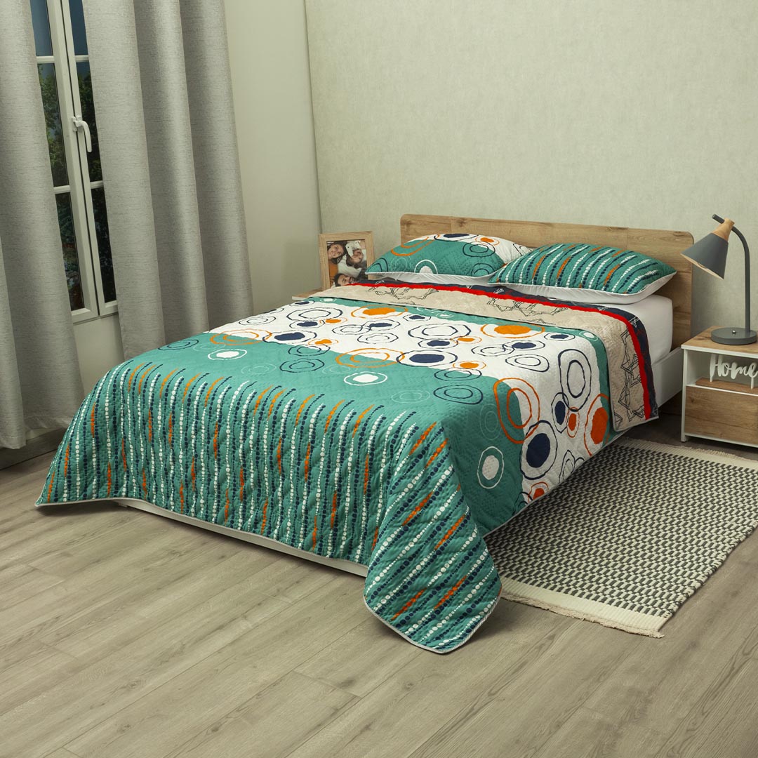 Cubrelecho Doble Faz Termosellado Oasis Moderno Verde