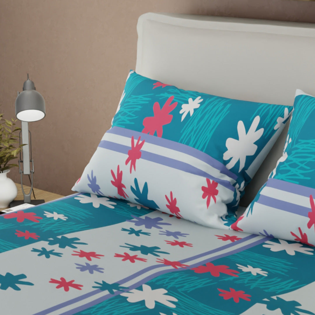 Juego De Sábanas Con Cortinas Ensoñación Floral Turquesa