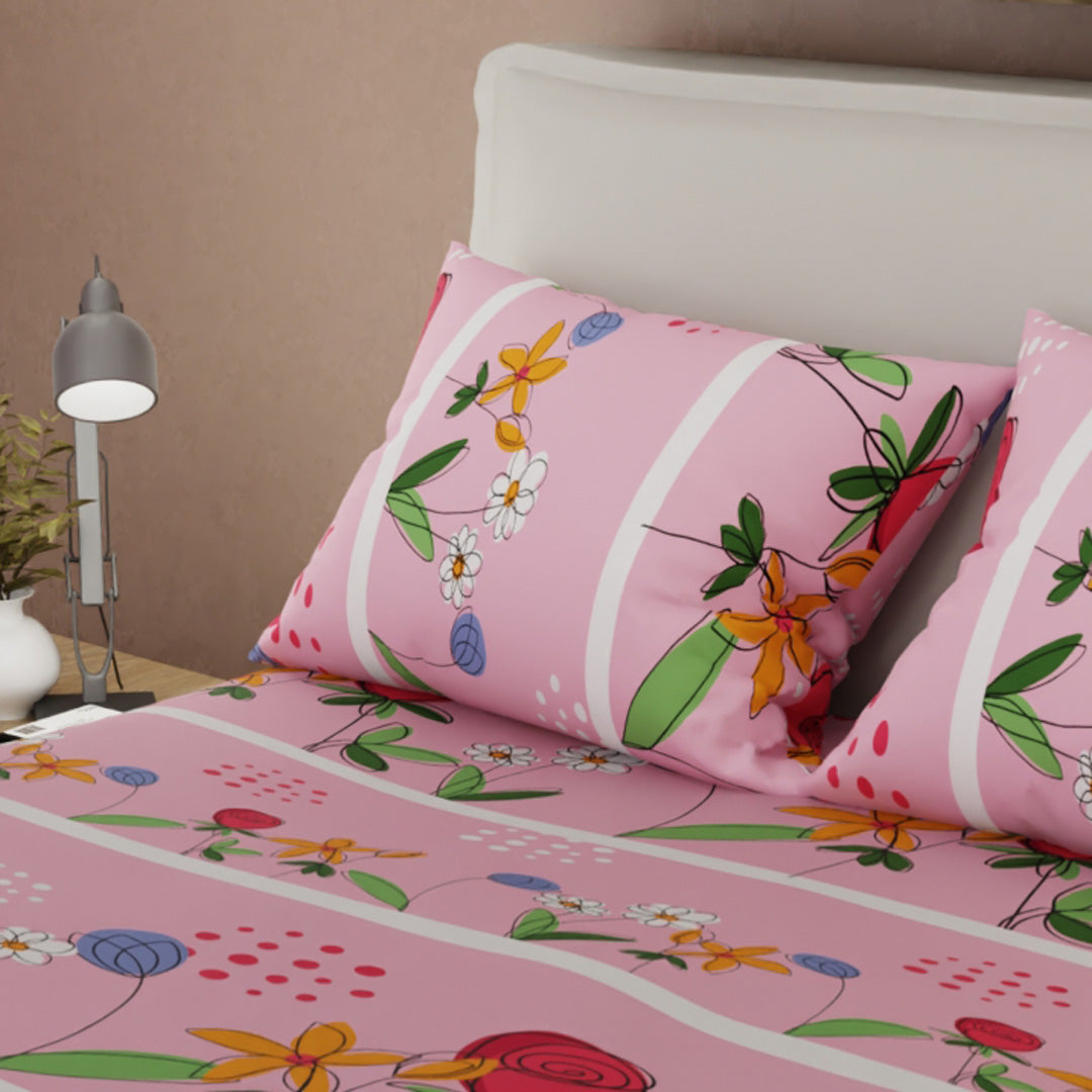 Juego De Sábanas Con Cortinas Alegoría Floral Rosa