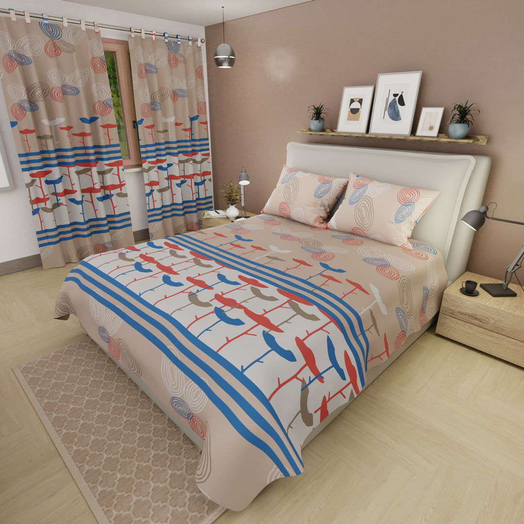 Juego De Sábanas Con Cortinas Espiral De Sueños Crema