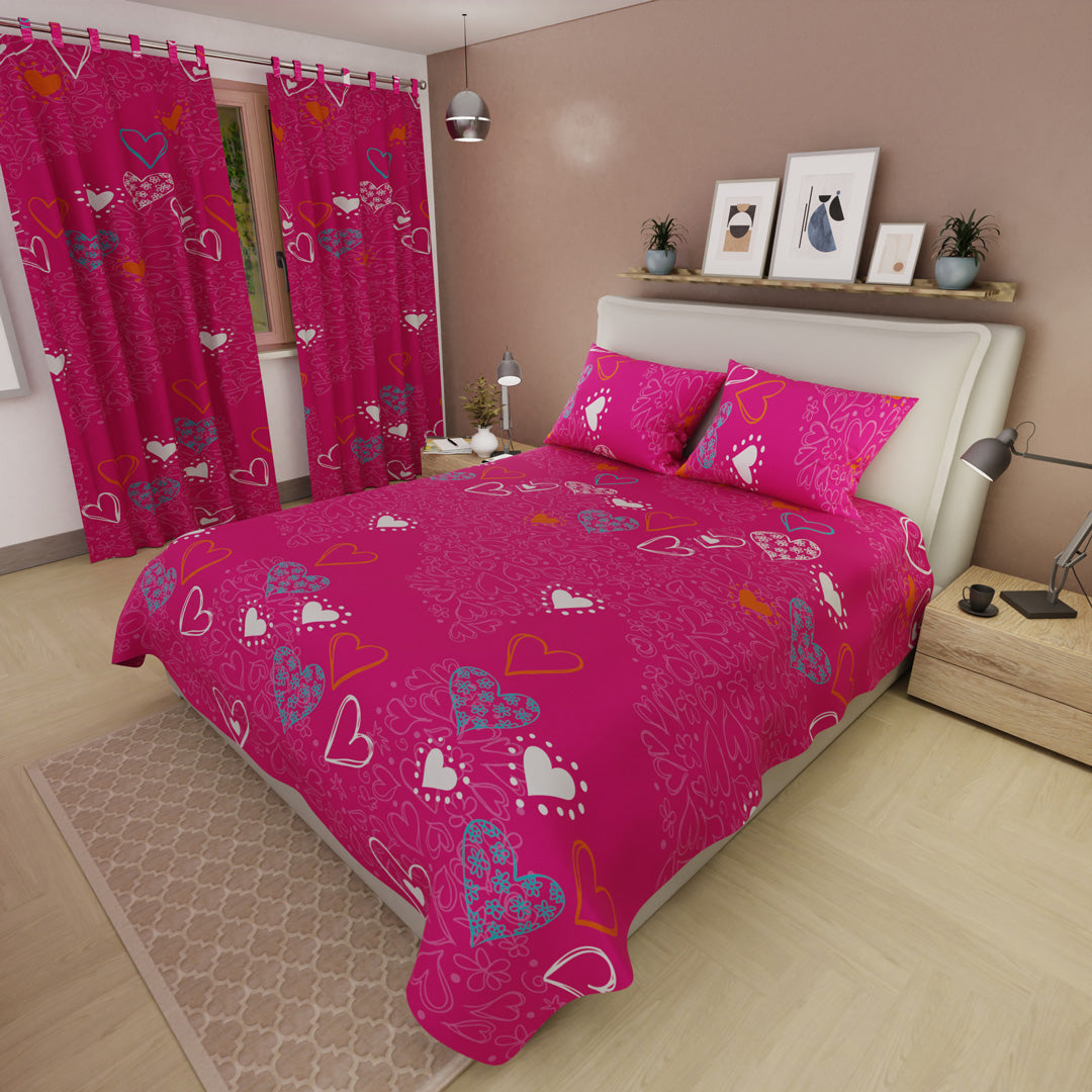 Juego De Sábanas Con Cortinas Love & Color Fucsia