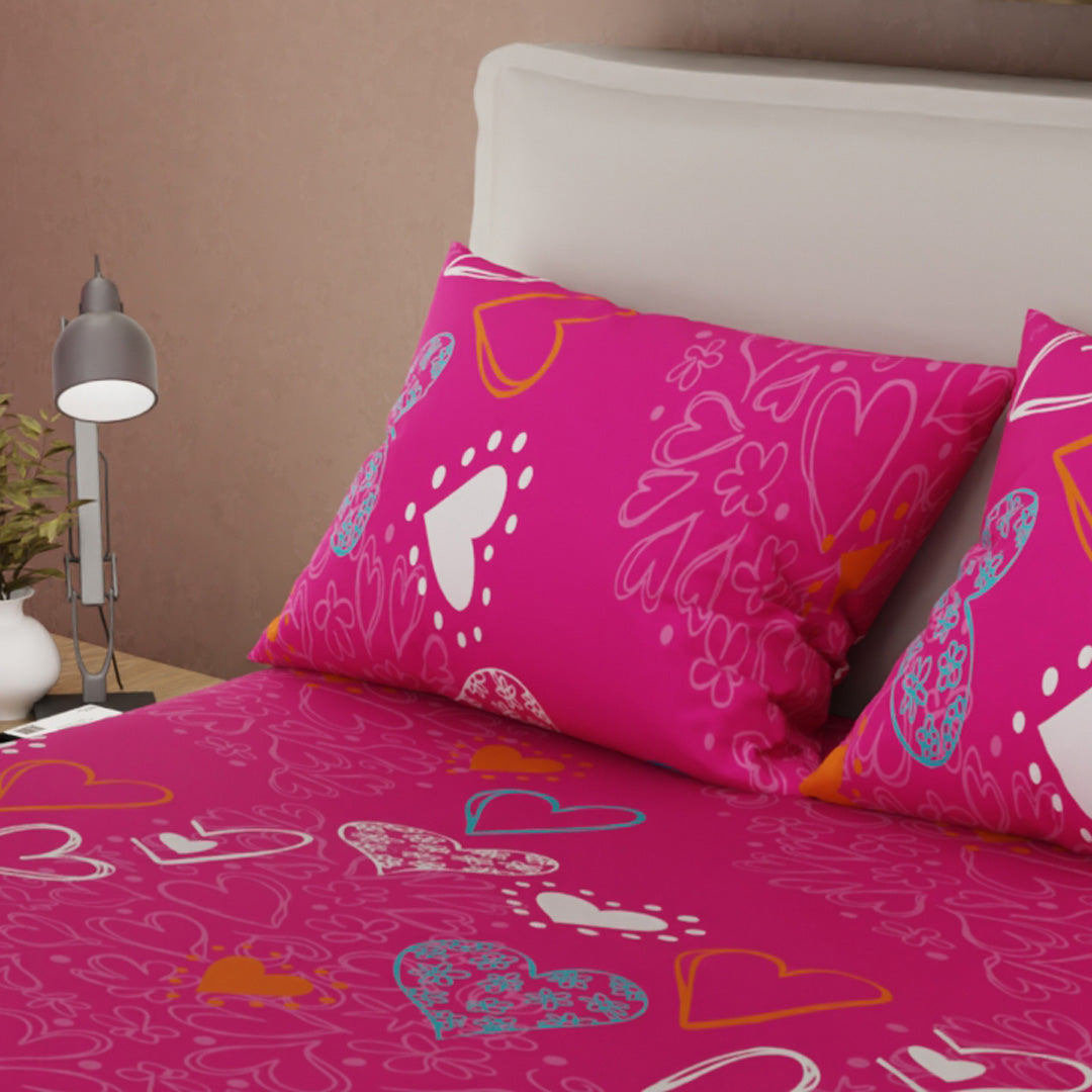 Juego De Sábanas Con Cortinas Love & Color Fucsia