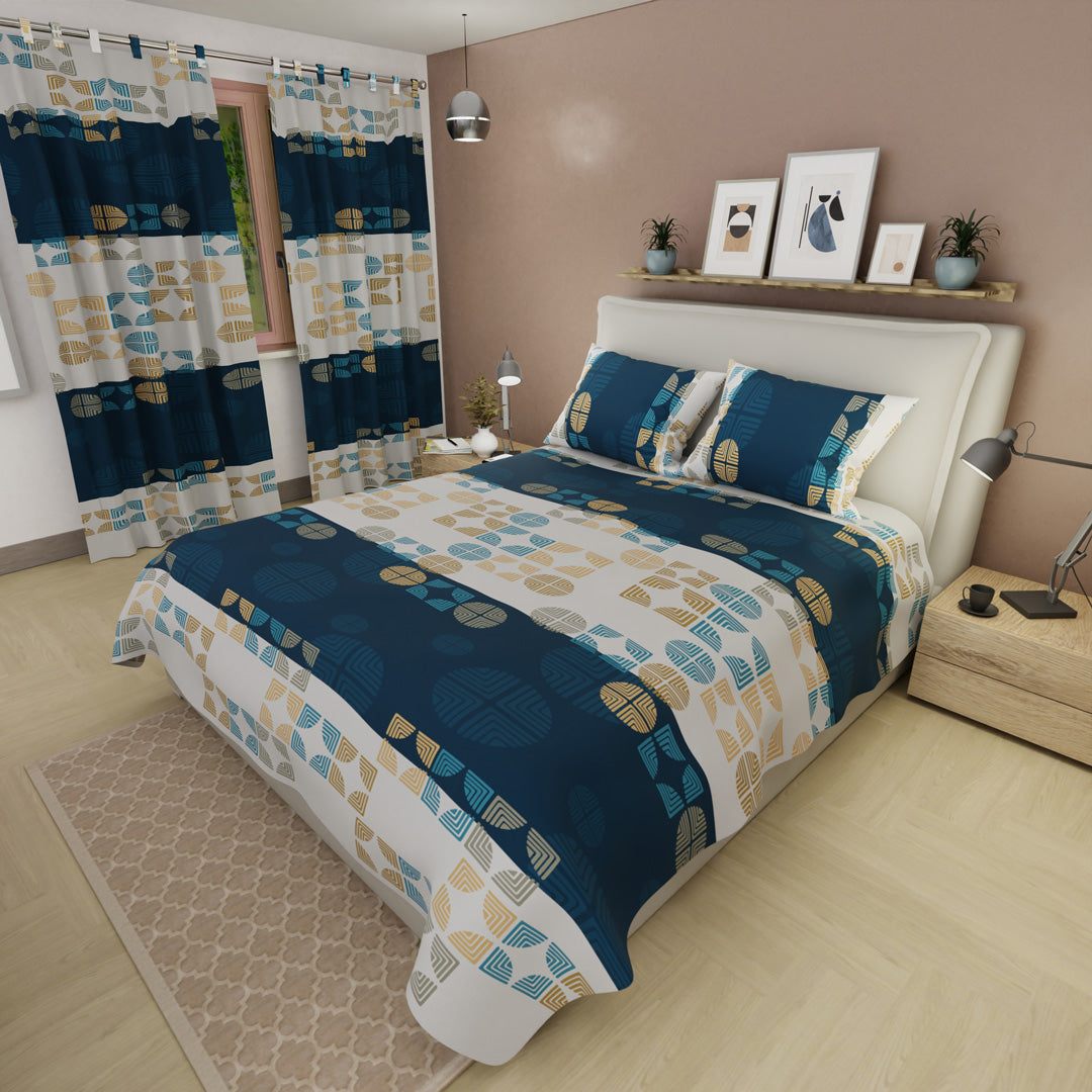 Juego De Sábanas Con Cortinas  Noche Geometrica