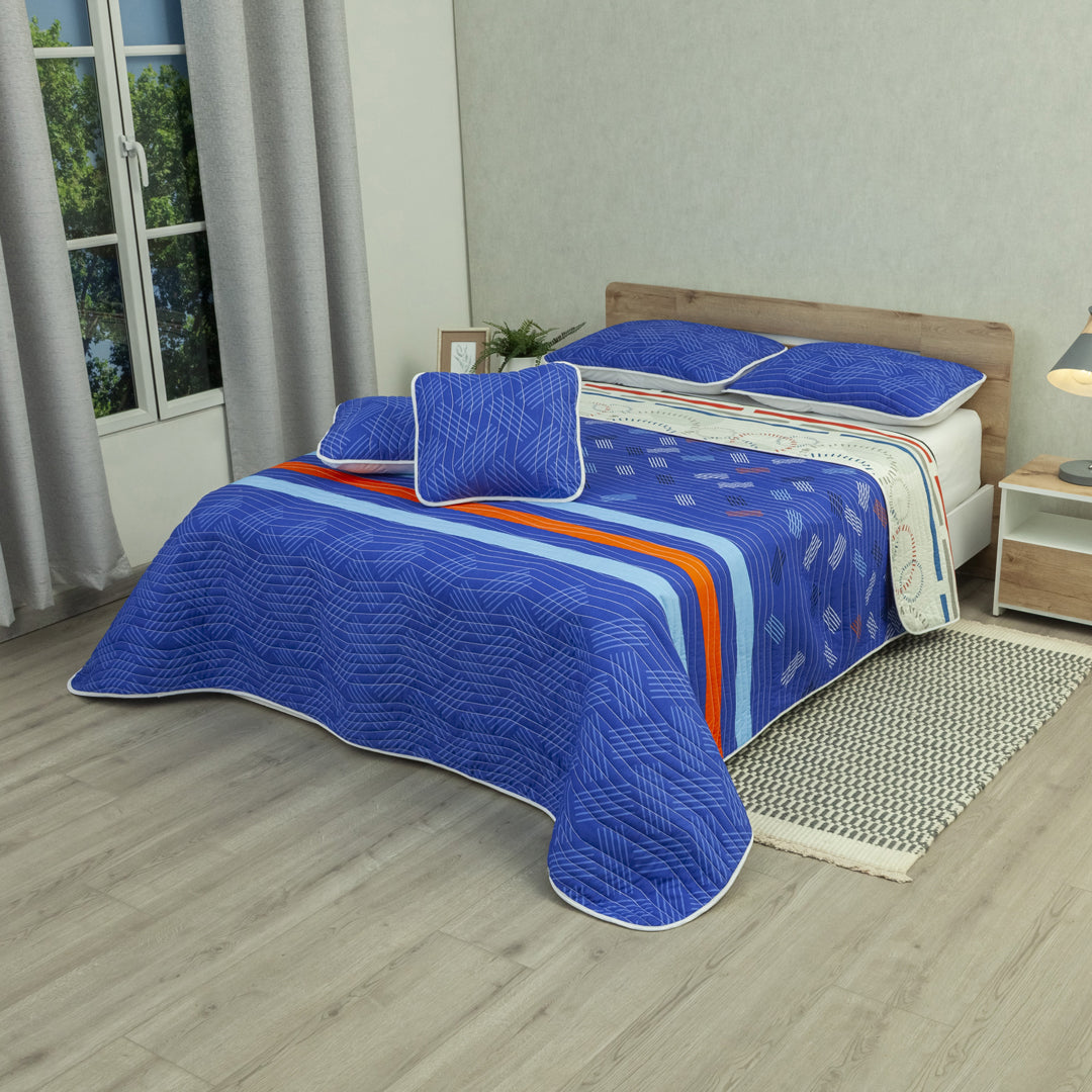 Cubrelecho Estampado Prensado Doble Faz City Code Azul