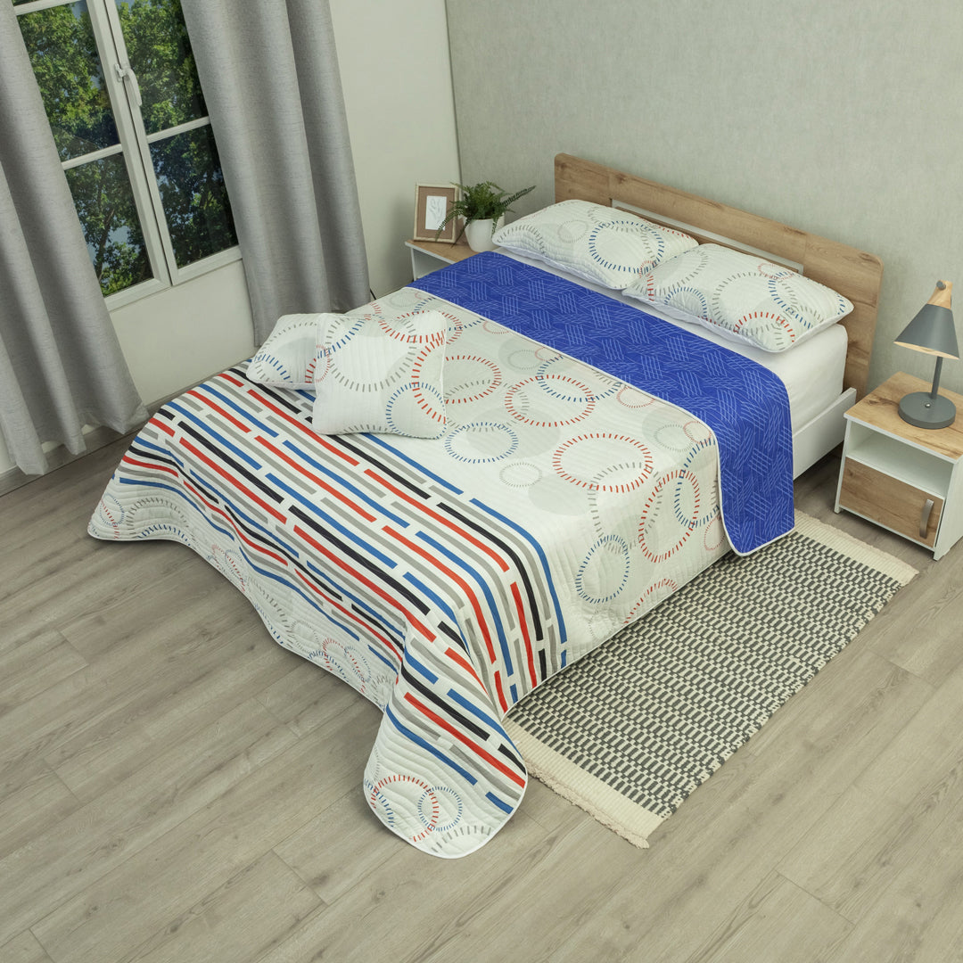 Cubrelecho Estampado Prensado Doble Faz City Code Azul