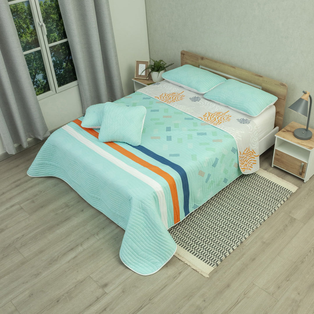 Cubrelecho Estampado Prensado Doble Faz Vector Fresh Aguamarina