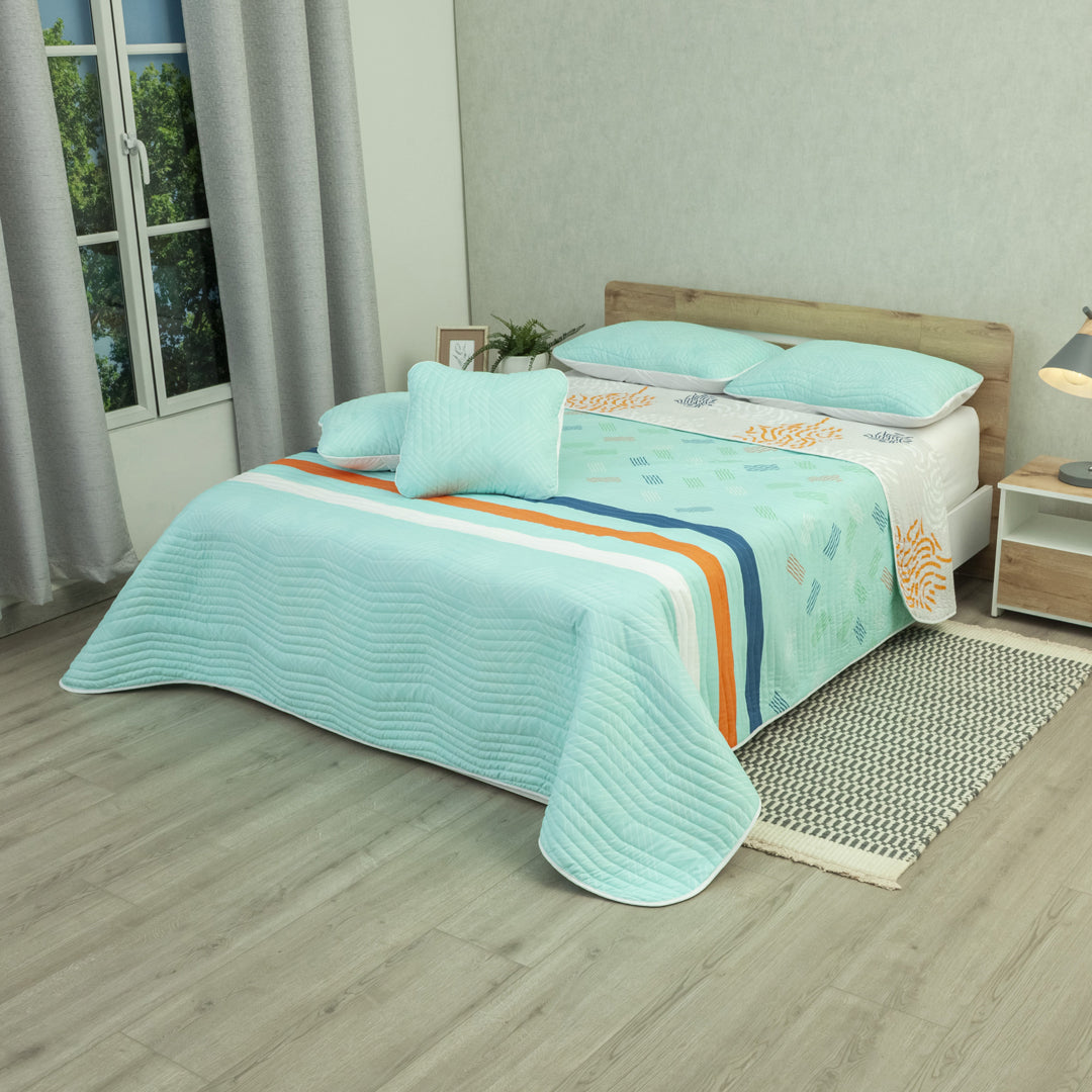 Cubrelecho Estampado Prensado Doble Faz Vector Fresh Aguamarina