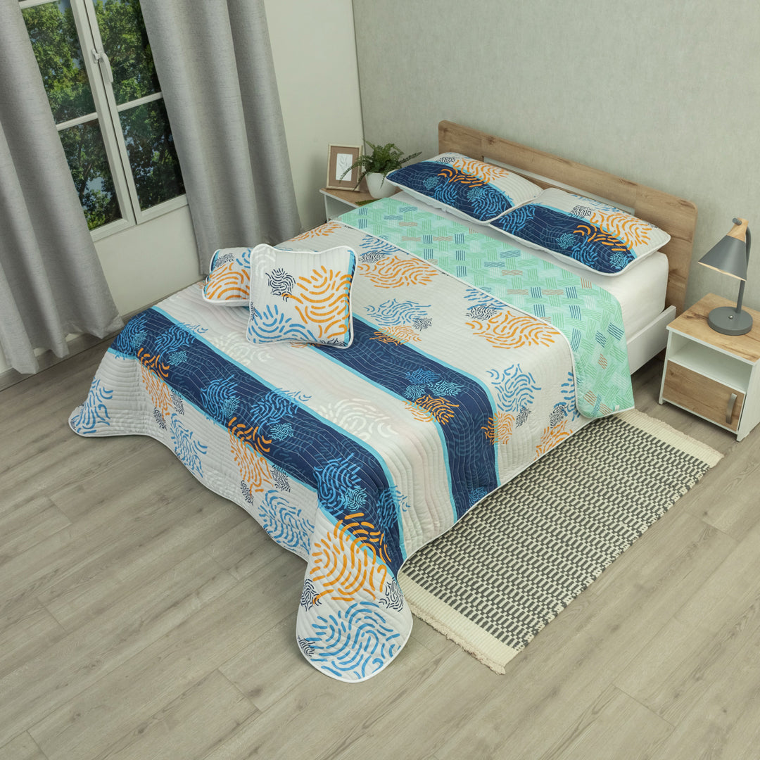 Cubrelecho Estampado Prensado Doble Faz Vector Fresh Aguamarina
