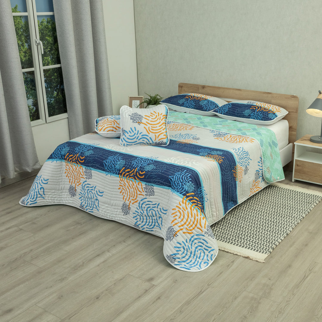 Cubrelecho Estampado Prensado Doble Faz Vector Fresh Aguamarina