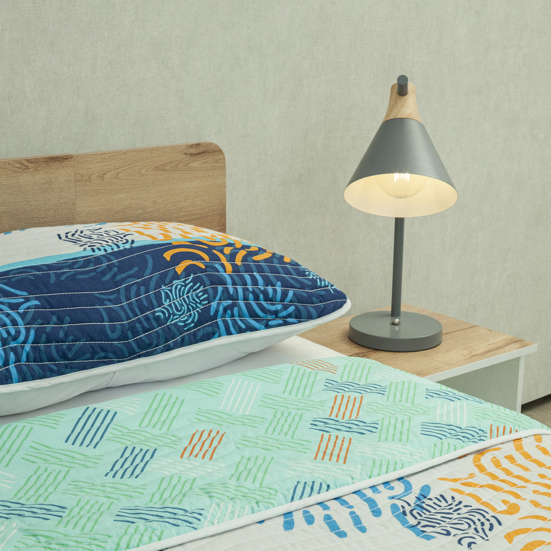 Cubrelecho Estampado Prensado Doble Faz Vector Fresh Aguamarina