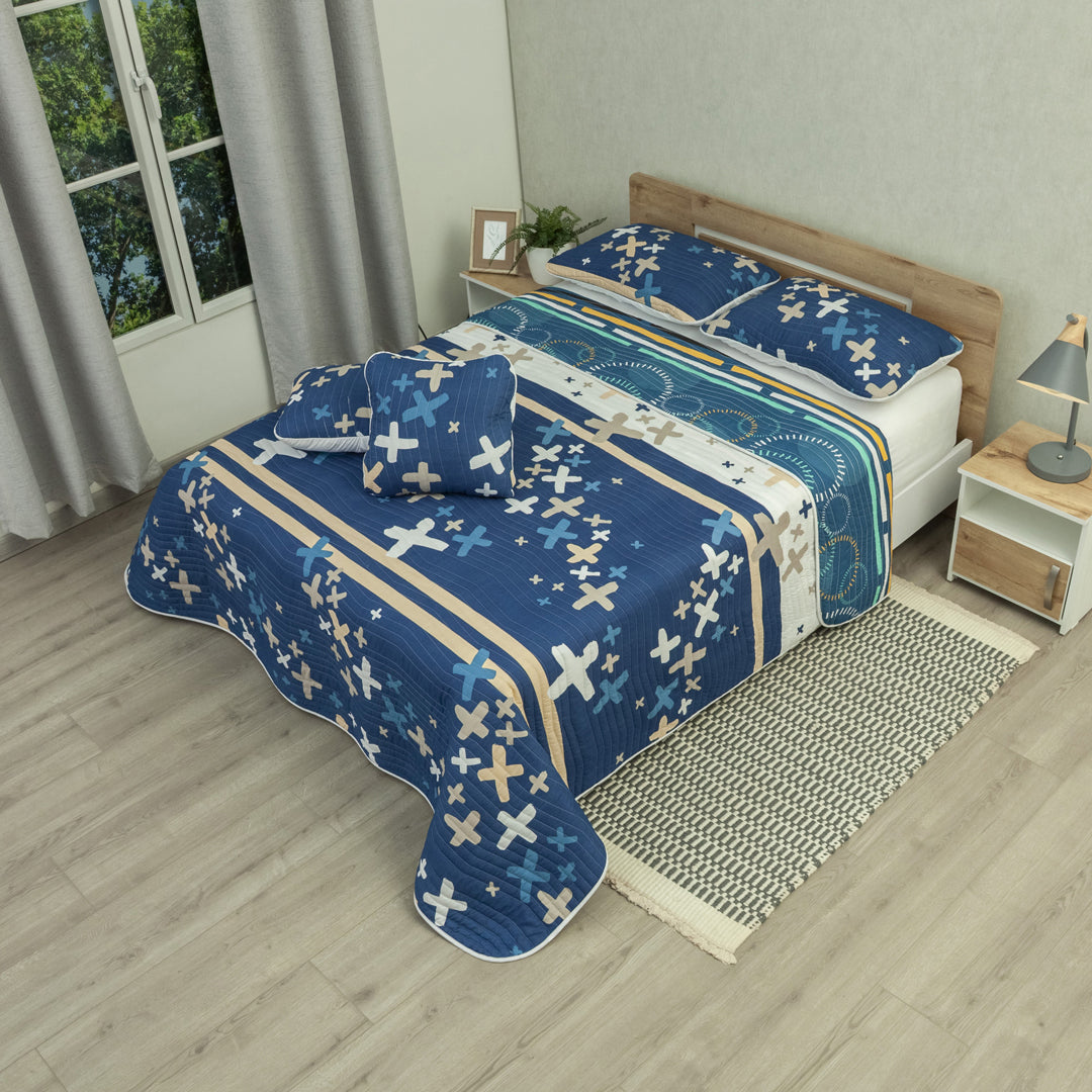 Cubrelecho Estampado Prensado Doble Faz Círculos Del Tiempo