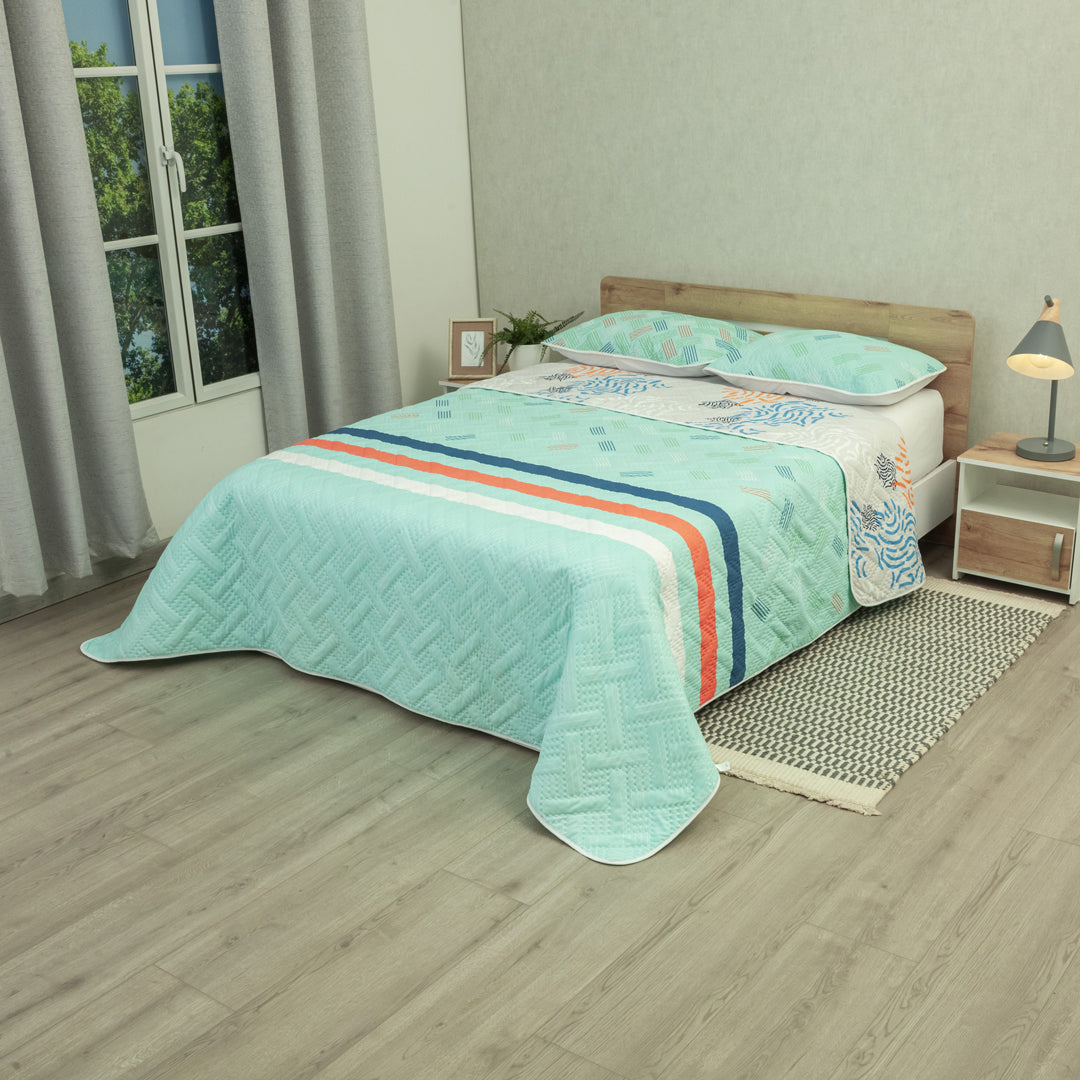 Cubrelecho Doble Faz Termosellado Vector Fresh Aguamarina