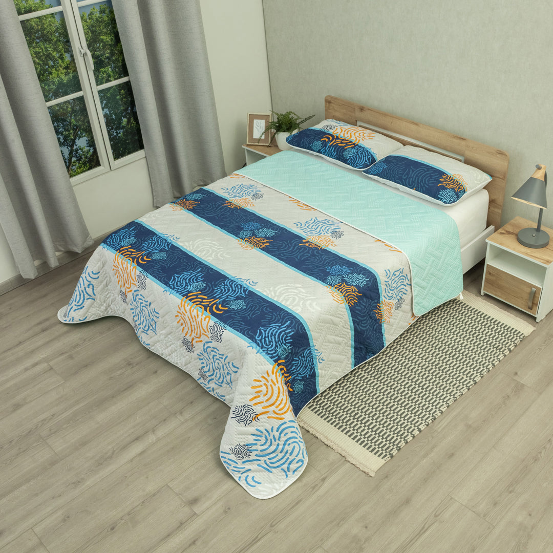 Cubrelecho Doble Faz Termosellado Vector Fresh Aguamarina