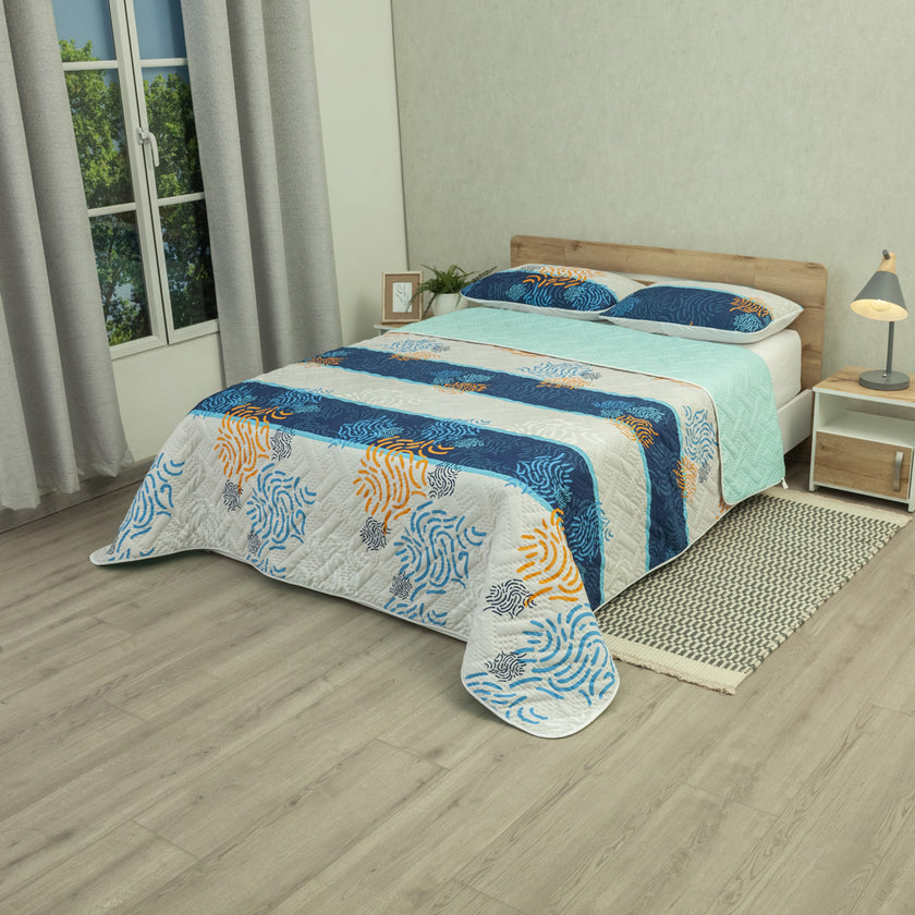 Cubrelecho Doble Faz Termosellado Vector Fresh Aguamarina